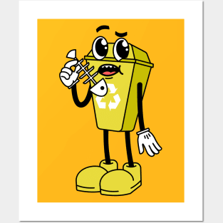 Garbage Bin Cartoon Mustard Yellow Posters and Art